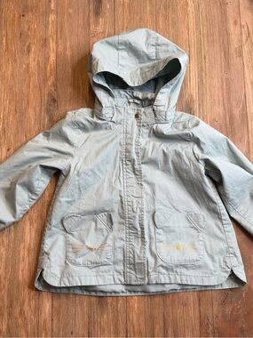 H&M Kids Hooded Pale Green Cat Pocket Windbreaker Coat Jacket 1 1/2-2y